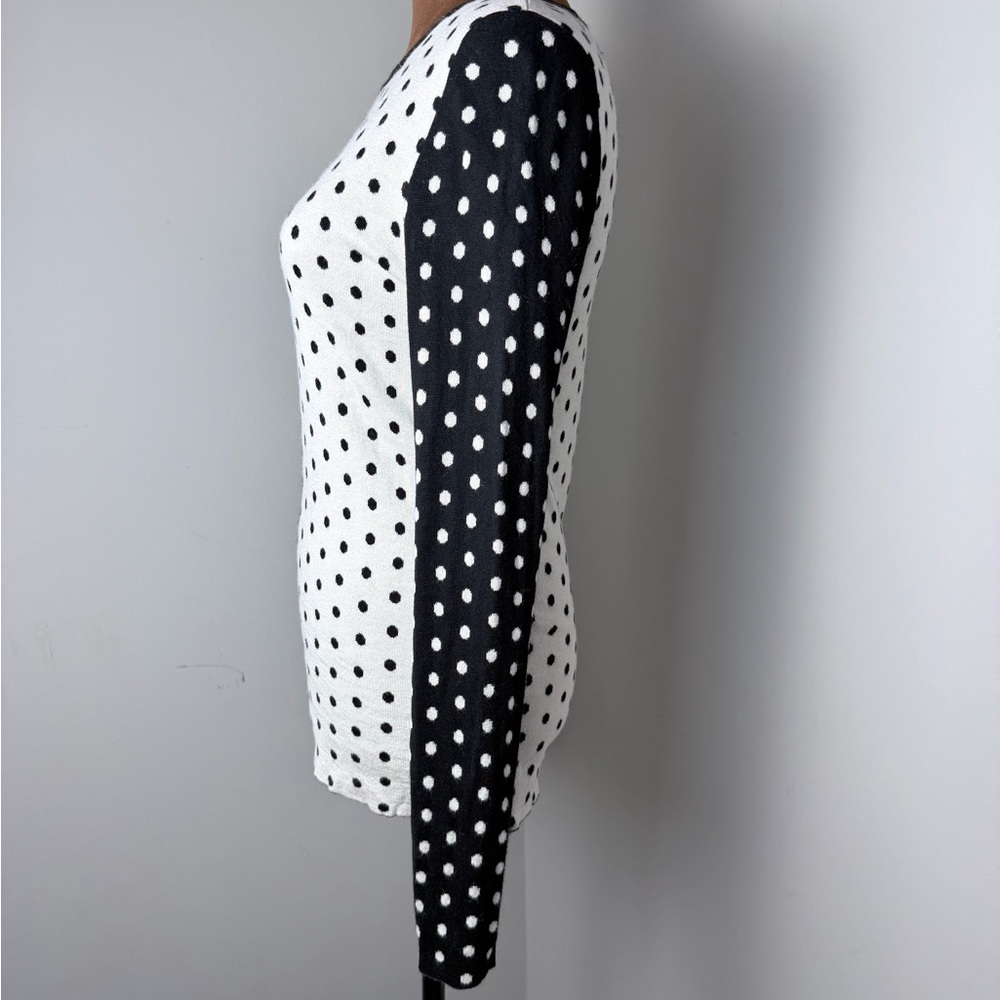 Saks Fifth Avenue Black and White Polka Dot Long Sleeve Top Silk Cashmere - Picture 3 of 10